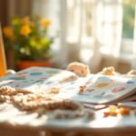 A cozy child’s play table with a colorful, interactive Quiet Book.