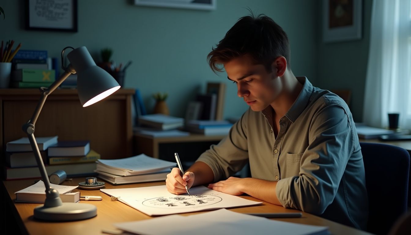 A law student sketches a humorous cartoon about awkward law school moments. A law student sketches a humorous cartoon about awkward law school moments.